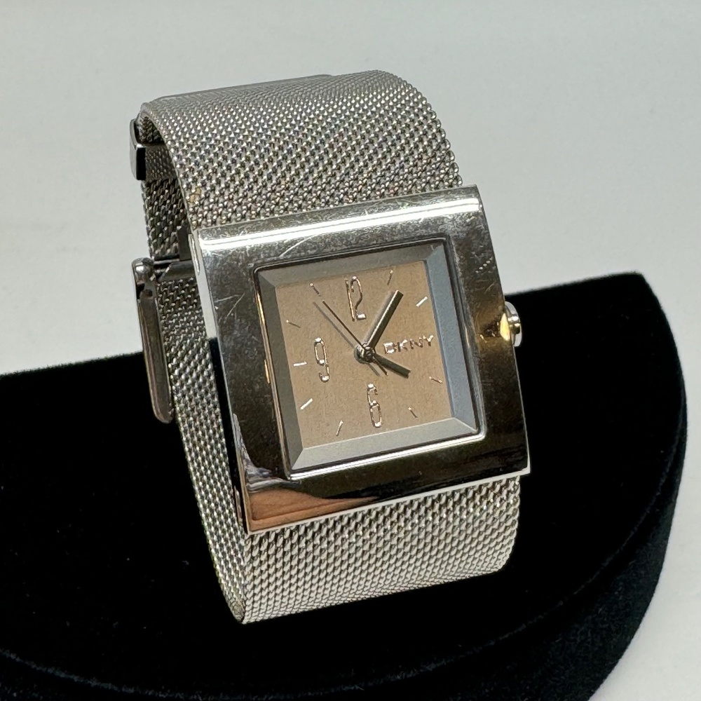 DKNY Watch Women Silver Tone Square Mesh Band Stainless Works - NEEDS BATTERY